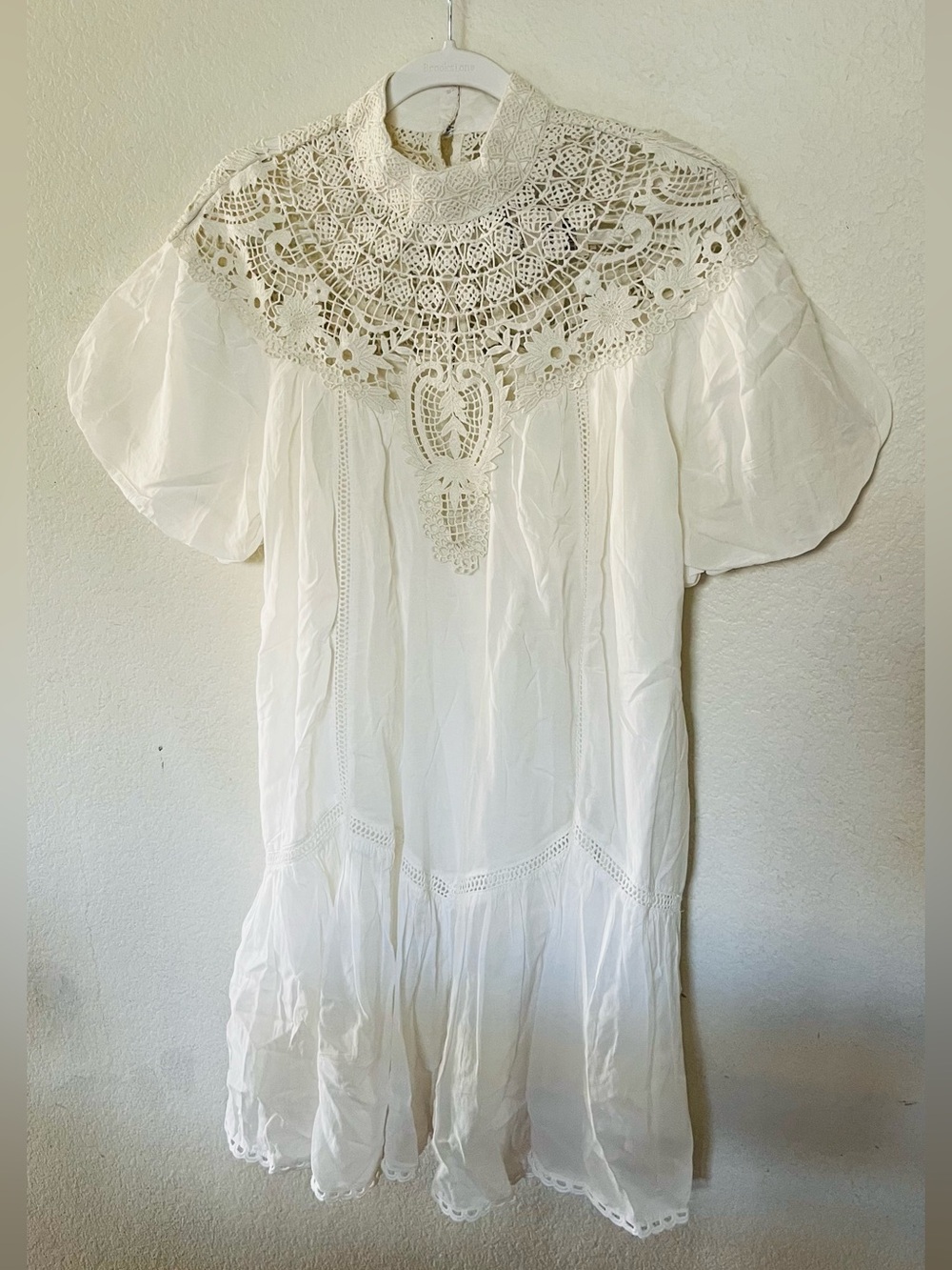 Anthropologie White Crochet Yoke Mini Dress